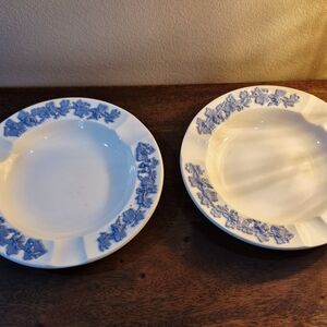 Wedgwood England Blue On White Embossed Queens Ware Round Dish X 2